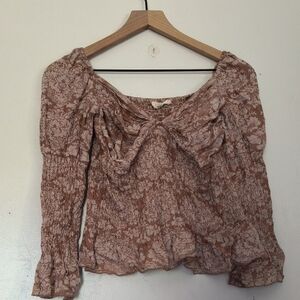 Franco Brown Floral Brocade Long Sleeve Women's Top Sz Med Women